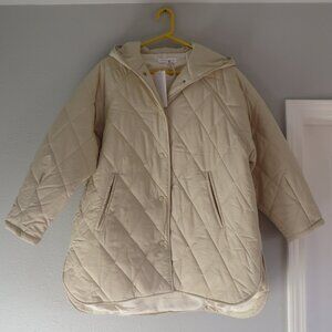 NWT White closet womens olsen short coat/jacket hooded size M/L cream #TF8187